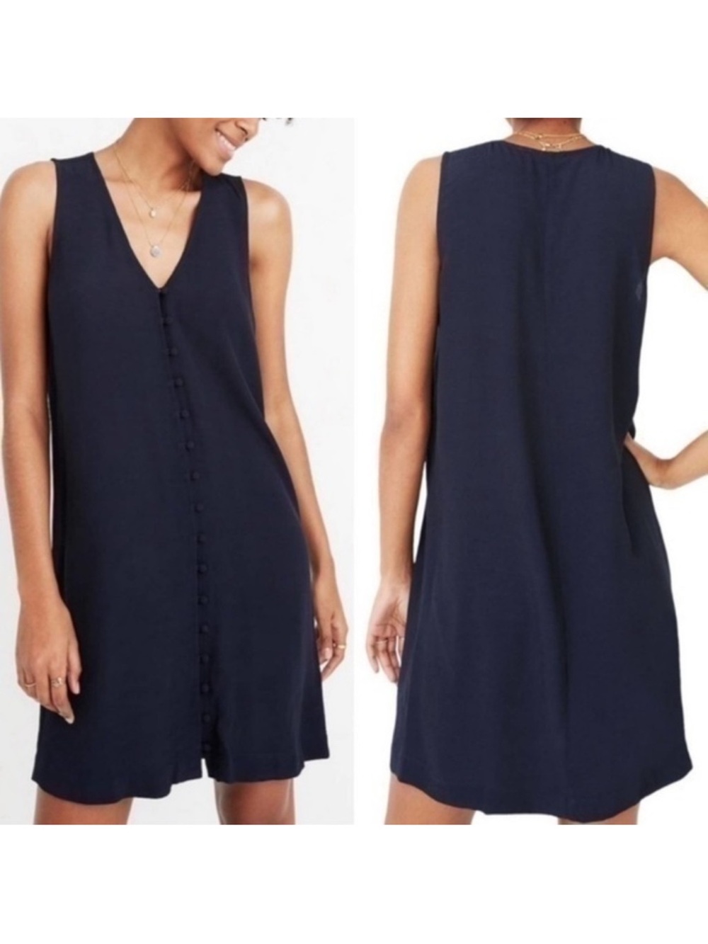 Madewell Navy Button Heather Shift Sleeveless Mini Dress Medium M Minimalist